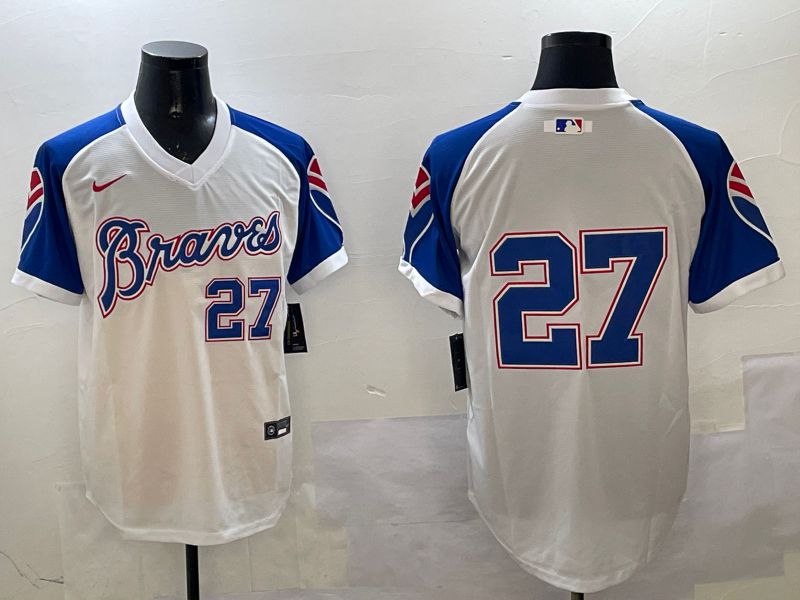 Men Atlanta Braves #27 No Name White Throwback Game 2025 Nike MLB Jersey style 1->atlanta braves->MLB Jersey